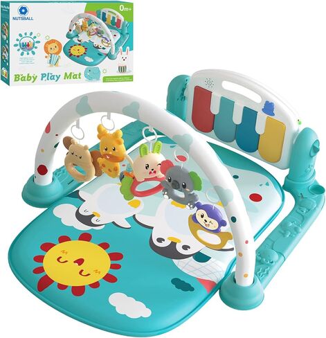 سجادة لعب الأطفال من نتس بول، سجادة لعب البيانو للركل واللعب مع الموسيقى والأضواء، مركز الأنشطة الموسيقية لوقت البطن للأطفال الرضع (حيوان الجنة الأخضر مع حاجز حماية) in Kuwait