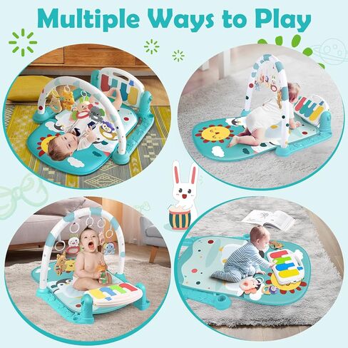 سجادة لعب الأطفال من نتس بول، سجادة لعب البيانو للركل واللعب مع الموسيقى والأضواء، مركز الأنشطة الموسيقية لوقت البطن للأطفال الرضع (حيوان الجنة الأخضر مع حاجز حماية) in Kuwait