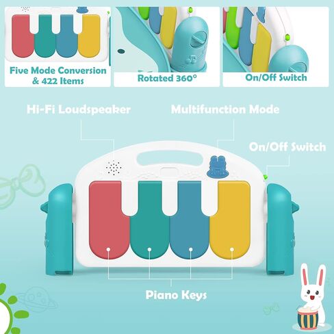 سجادة لعب الأطفال من نتس بول، سجادة لعب البيانو للركل واللعب مع الموسيقى والأضواء، مركز الأنشطة الموسيقية لوقت البطن للأطفال الرضع (حيوان الجنة الأخضر مع حاجز حماية) in Kuwait