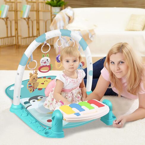 سجادة لعب الأطفال من نتس بول، سجادة لعب البيانو للركل واللعب مع الموسيقى والأضواء، مركز الأنشطة الموسيقية لوقت البطن للأطفال الرضع (حيوان الجنة الأخضر مع حاجز حماية) in Kuwait