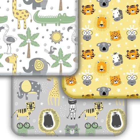 GROW WILD Pack n Play Sheets | Mini Crib Sheets 3-Pack, Soft Pack and Play Sheets, Premium Bassinet Sheet, Safari Elephant Yellow Gray White in Saudi Arabia