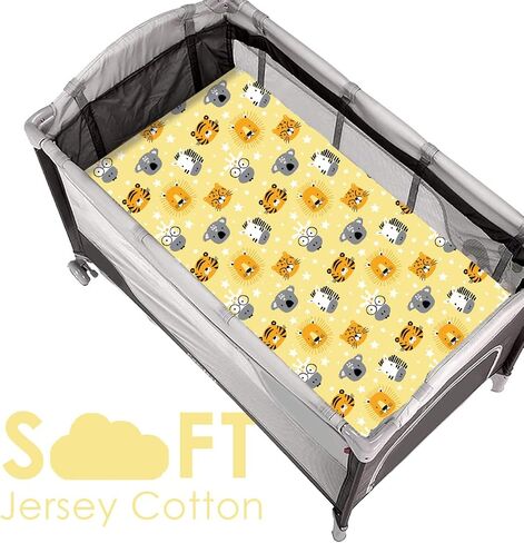 GROW WILD Pack n Play Sheets | Mini Crib Sheets 3-Pack, Soft Pack and Play Sheets, Premium Bassinet Sheet, Safari Elephant Yellow Gray White in Saudi Arabia