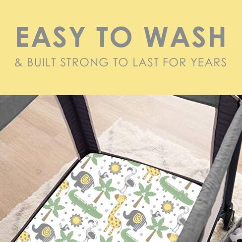 GROW WILD Pack n Play Sheets | Mini Crib Sheets 3-Pack, Soft Pack and Play Sheets, Premium Bassinet Sheet, Safari Elephant Yellow Gray White in Saudi Arabia