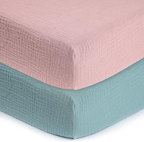 BSTOPPT 2 Pack Muslin Crib Sheets，Fitted Crib Mattress Sheets for Boys and Girls，28"x 52" (Grey & White) in Kuwait