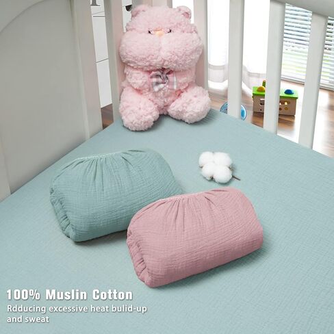 BSTOPPT 2 Pack Muslin Crib Sheets，Fitted Crib Mattress Sheets for Boys and Girls，28"x 52" (Grey & White) in Kuwait