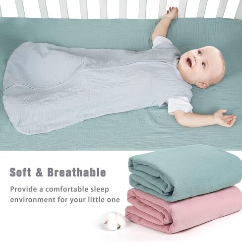 BSTOPPT 2 Pack Muslin Crib Sheets，Fitted Crib Mattress Sheets for Boys and Girls，28"x 52" (Grey & White) in Kuwait