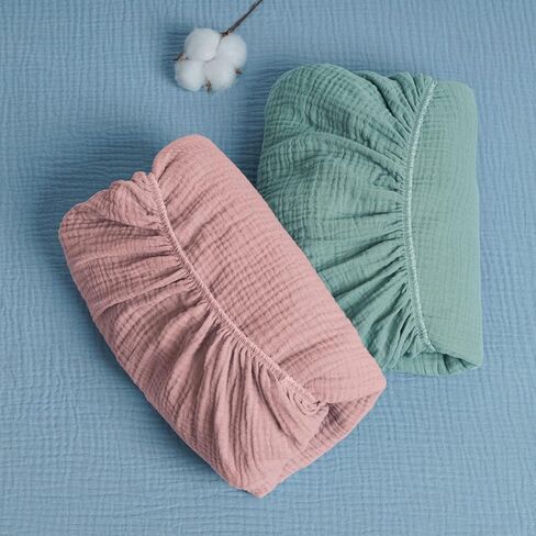 BSTOPPT 2 Pack Muslin Crib Sheets，Fitted Crib Mattress Sheets for Boys and Girls，28"x 52" (Grey & White) in Kuwait