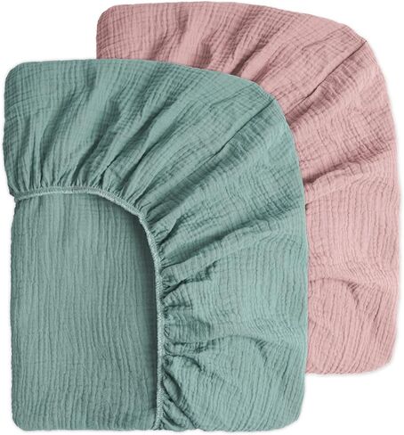 BSTOPPT 2 Pack Muslin Crib Sheets，Fitted Crib Mattress Sheets for Boys and Girls，28"x 52" (Grey & White) in Kuwait