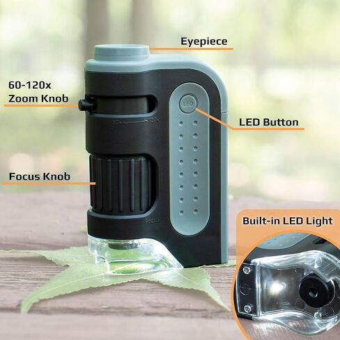 Carson MicroBrite Plus 60x-120x LED Lighted Pocket Microscope for Kids, Portable Handheld Microscope for Adults, Mini Microscope for Student Science Lab, STEM Educational Portable Microscope (MM-300) in Kuwait