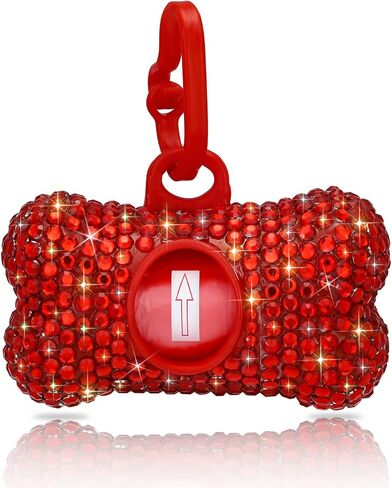SAVORI Dog Poop Bag Holder Bling Crystal Dog Waste Bags Dispenser for Pet Dog Doggy with Carabiner Clip Includes 1 Roll 15 Bags (Hot Pink) in Kuwait