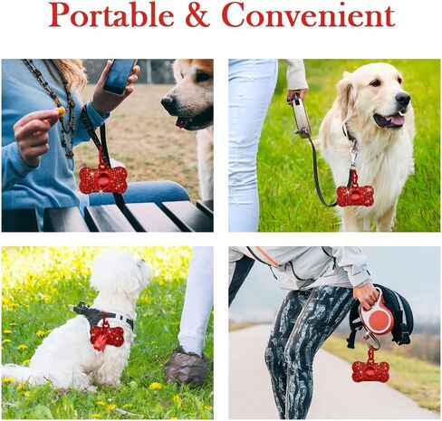 SAVORI Dog Poop Bag Holder Bling Crystal Dog Waste Bags Dispenser for Pet Dog Doggy with Carabiner Clip Includes 1 Roll 15 Bags (Hot Pink) in Kuwait