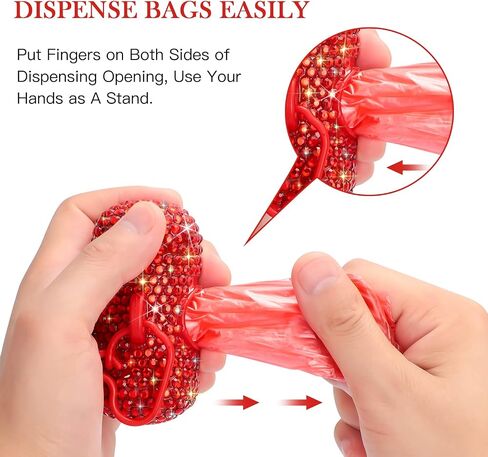 SAVORI Dog Poop Bag Holder Bling Crystal Dog Waste Bags Dispenser for Pet Dog Doggy with Carabiner Clip Includes 1 Roll 15 Bags (Hot Pink) in Kuwait