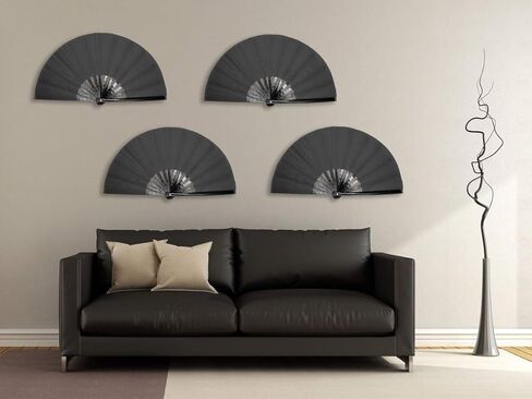 OMyTea Bamboo Large Rave Folding Hand Fan for Men/Women - Chinese Japanese Kung Fu Tai Chi Handheld Fan with Fabric Case - for Performance, Decorations, Dancing, Festival, Gift (Black) in Kuwait