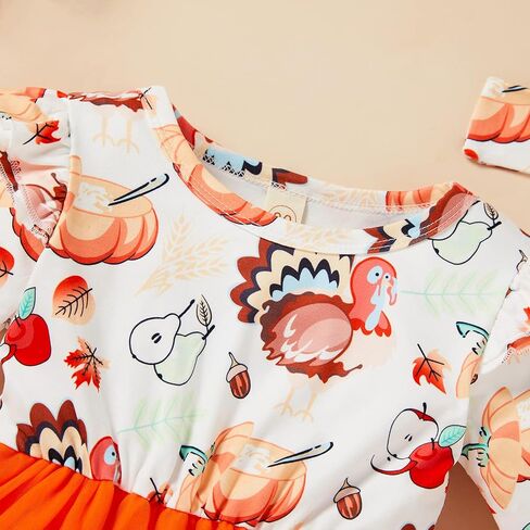 ملابس GRNSHTS للفتيات الصغيرات لعيد الشكر بأكمام طويلة وتنورات توتو تركية فستان مكشكش ملابس للفتيات الصغيرات in Kuwait