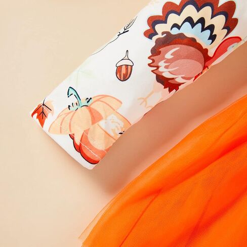 ملابس GRNSHTS للفتيات الصغيرات لعيد الشكر بأكمام طويلة وتنورات توتو تركية فستان مكشكش ملابس للفتيات الصغيرات in Kuwait