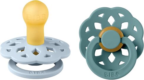 BIBS Boheme Soother 2-Pack. BPA Free Dummy Pacifier, Symmetrical Natural Rubber Latex, Made in Denmark. 0-6 Months (Pack of 2), Baby Blue/Island Sea in Kuwait