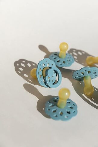 BIBS Boheme Soother 2-Pack. BPA Free Dummy Pacifier, Symmetrical Natural Rubber Latex, Made in Denmark. 0-6 Months (Pack of 2), Baby Blue/Island Sea in Kuwait