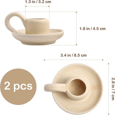 DOITOOL 2 Pcs Ceramic Candle Holder, Taper Candle Holder with Handle, Nordic Style Vintage Candlestick Holder for Halloween Christmas Home Decoration Desktop Ornament (Beige) in Kuwait