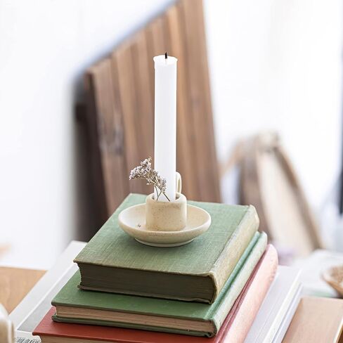DOITOOL 2 Pcs Ceramic Candle Holder, Taper Candle Holder with Handle, Nordic Style Vintage Candlestick Holder for Halloween Christmas Home Decoration Desktop Ornament (Beige) in Kuwait