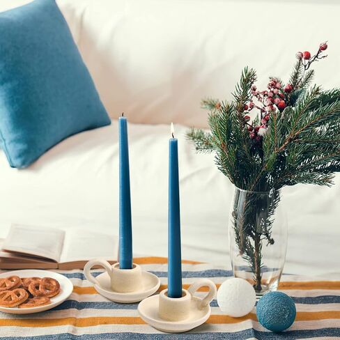 DOITOOL 2 Pcs Ceramic Candle Holder, Taper Candle Holder with Handle, Nordic Style Vintage Candlestick Holder for Halloween Christmas Home Decoration Desktop Ornament (Beige) in Kuwait