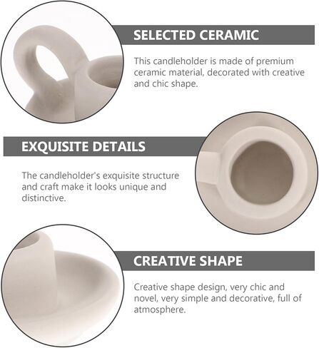 DOITOOL 2 Pcs Ceramic Candle Holder, Taper Candle Holder with Handle, Nordic Style Vintage Candlestick Holder for Halloween Christmas Home Decoration Desktop Ornament (Beige) in Kuwait