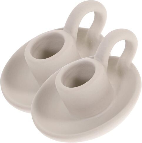 DOITOOL 2 Pcs Ceramic Candle Holder, Taper Candle Holder with Handle, Nordic Style Vintage Candlestick Holder for Halloween Christmas Home Decoration Desktop Ornament (Beige) in Kuwait