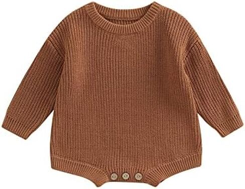 Baby Boy Girl Knit Sweater Romper Solid Color Long Sleeve Oversized Warm Tops Fall Winter Clothes in Kuwait