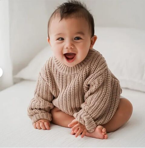 Baby Boy Girl Knit Sweater Romper Solid Color Long Sleeve Oversized Warm Tops Fall Winter Clothes in Kuwait
