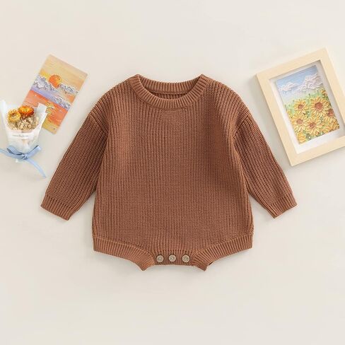 Baby Boy Girl Knit Sweater Romper Solid Color Long Sleeve Oversized Warm Tops Fall Winter Clothes in Kuwait