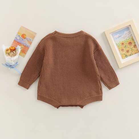 Baby Boy Girl Knit Sweater Romper Solid Color Long Sleeve Oversized Warm Tops Fall Winter Clothes in Kuwait
