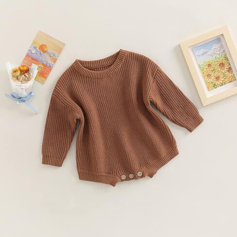 Baby Boy Girl Knit Sweater Romper Solid Color Long Sleeve Oversized Warm Tops Fall Winter Clothes in Kuwait
