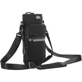 Nuovoware Water Bottle Carrier Bag, Bottle Pouch Holder, Adjustable Shoulder Hand Strap 2 Pocket Sling Neoprene Sleeve Sports Water Bottle Accessories for Hiking Travelling Camping