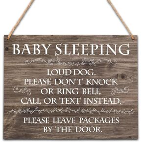 Baby Sleeping Wooden Hanging Plaque Sign - Please Don't Knock Or Ring Bell Wood Front Door Sign Decoration for Home Farmhouse Porch Garden - No Soliciting Wood Plaque Housewarming Christmas Gifts (8'' in Kuwait