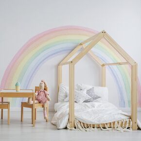 funlife Fabric Peel and Stick Large Rainbow Wall Mural Stickers for Girls, Precut Pastel Half Watercolor Rainbow Wall Sticker Decals for Kids Bedroom Living Room Playroom, 78.74" x 70.87"