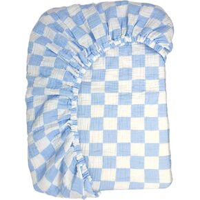 Bolton Baby Co. Checkered Muslin Fitted Crib Sheet | 100% Extra-Soft Breathable Cotton | for Girls and Boys | Fits Standard Baby Crib and Toddler Mattresses (28"x52") (Bubblegum)