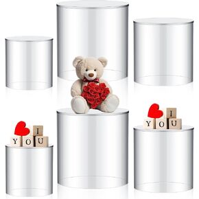 DoubleFill 6 Pcs 3 Sizes 4, 5, 6 Inches Round Acrylic Stands for Display Jewelry Cylinder Acrylic Cake Stand with Hollow Bottom Buffet Risers Acrylic Pedestal Acrylic Boxes for Food Display (Clear)