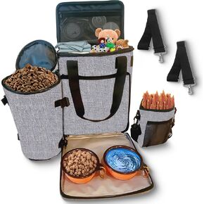 ALEMAT Dog Travel Bag Kit Includes 1 Pet Travel Bag for Accessories and Supplies,1 Training Pouch, 2 Collapsible Bowls, 1 Large Food Container and 2 Removable Shoulder Straps - Dog Travel Backpack in Saudi Arabia