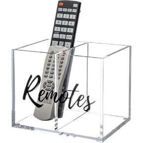 MyGift Premium Clear Acrylic TV Remote Control Holder Storage Box with 2 Compartments, Electronic Media Accessories Organizer Caddy with Remotes Cursive Lettering in Saudi Arabia