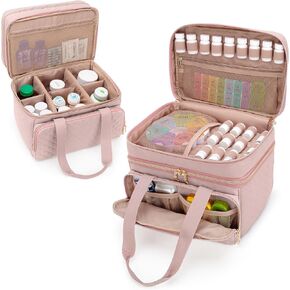 Yarwo Double-Layer Medicine Pill Bottle Organizer Empty, Portable Medication Travel Storage Bag with 5 Customized Dividers and Lockable Zippers for Emergency Home Outdoor First Aid Supplies, Black
