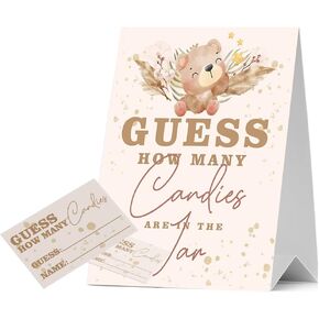 JIRIM-BEUTY Little Bear Guess How Many Candies Guess How Many Baby Shower Games, Pack of 1 Logo and 50 Cards, Baby Shower Signs, Baby Shower Invitation Set, Bridal Shower Sign, Gender Reveal - JRM305 in Kuwait