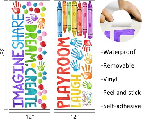 Mfault Playroom Wall Decals Stickers, Crayon Handprint Polka Dots | Inspirational Quote Nursery Decorations Daycare Art, Laugh Imagine Share Dream Create Toddler Kids Room Bedroom School in Saudi Arabia