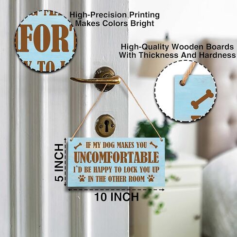 If My Dog Makes You Uncomfortable Wooden Hanging Plaque Sign - Wood Front Door Sign Decoration for Home Farmhouse Porch Garden - Wood Plaque Housewarming Christmas Gifts for Dog Pet Lovers (5'' x 10") in Kuwait