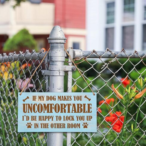 If My Dog Makes You Uncomfortable Wooden Hanging Plaque Sign - Wood Front Door Sign Decoration for Home Farmhouse Porch Garden - Wood Plaque Housewarming Christmas Gifts for Dog Pet Lovers (5'' x 10") in Kuwait