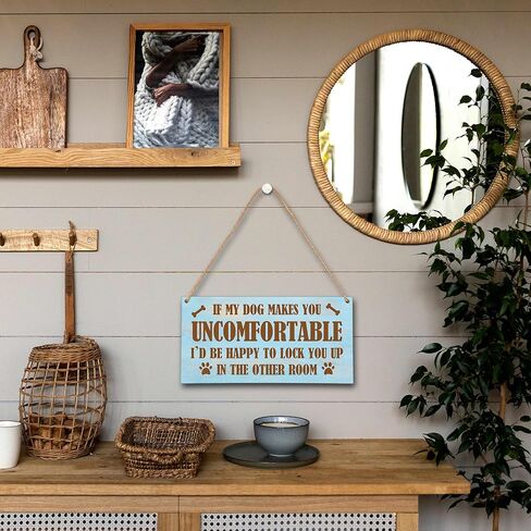 If My Dog Makes You Uncomfortable Wooden Hanging Plaque Sign - Wood Front Door Sign Decoration for Home Farmhouse Porch Garden - Wood Plaque Housewarming Christmas Gifts for Dog Pet Lovers (5'' x 10") in Kuwait