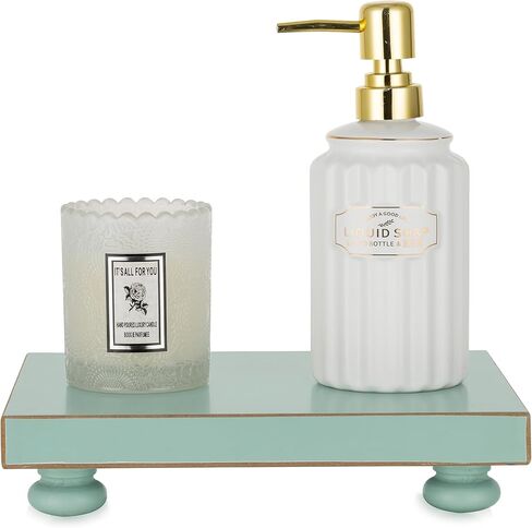 Hanobe الحمام الركيزة الوقوف الناهضون: صينية العرض الزخرفية الحديثة الخشب الأخضر الناهض ديكور لطاولة القهوة المطبخ كونترتوب المنظم مستطيل 7.87 "× 6" in Kuwait