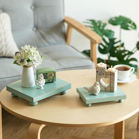 Hanobe الحمام الركيزة الوقوف الناهضون: صينية العرض الزخرفية الحديثة الخشب الأخضر الناهض ديكور لطاولة القهوة المطبخ كونترتوب المنظم مستطيل 7.87 "× 6" in Kuwait