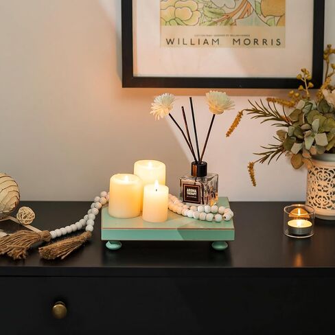 Hanobe الحمام الركيزة الوقوف الناهضون: صينية العرض الزخرفية الحديثة الخشب الأخضر الناهض ديكور لطاولة القهوة المطبخ كونترتوب المنظم مستطيل 7.87 "× 6" in Kuwait