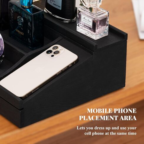 DMTINTA Wooden Cologne Organizer for Men 3 Tier of Elevated Cologne Stand Organizer with Drawer Cologne Holder with Cell Phone Stand Storage Display Risers,Great Gift for Men in Kuwait