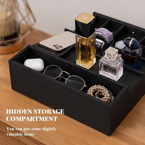 DMTINTA Wooden Cologne Organizer for Men 3 Tier of Elevated Cologne Stand Organizer with Drawer Cologne Holder with Cell Phone Stand Storage Display Risers,Great Gift for Men in Kuwait