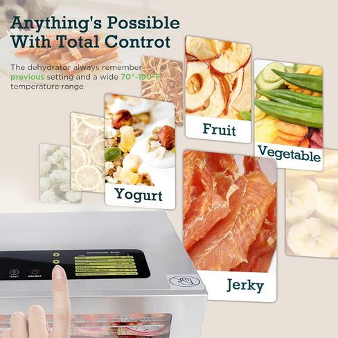 آلة تجفيف الطعام، مجفف مجفف تجاري بقدرة 1000 واط من LIANQIAN للمتشنج، 12 صينية من الفولاذ المقاوم للصدأ، مؤقت 24 ساعة، تحكم في درجة الحرارة 190 درجة فهرنهايت، للأعشاب واللحوم والفواكه والزبادي، يتضمن كتاب الإيصالات in Kuwait